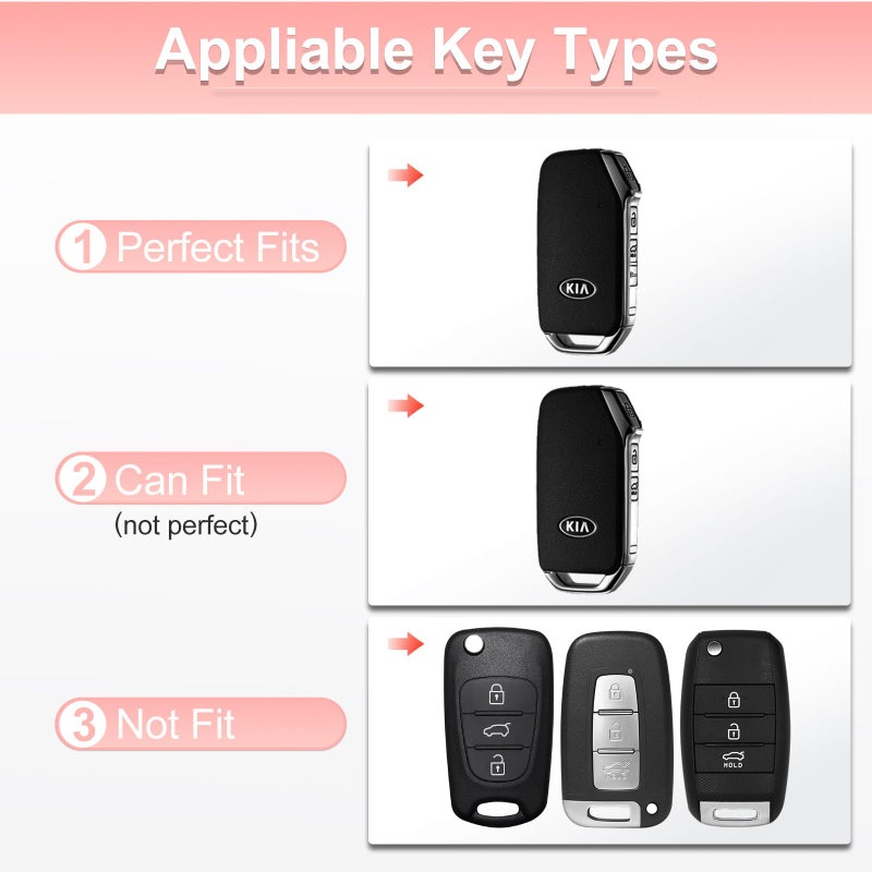 Pangpai Pink Car Accessories 3 Pcs for Kia Cerato Ceed Forte NIRO Sorento Seltos Sportage Soul Telluride Key Fob Cover with Bling Keychain Cute Push to Start Button Cover - Image 2